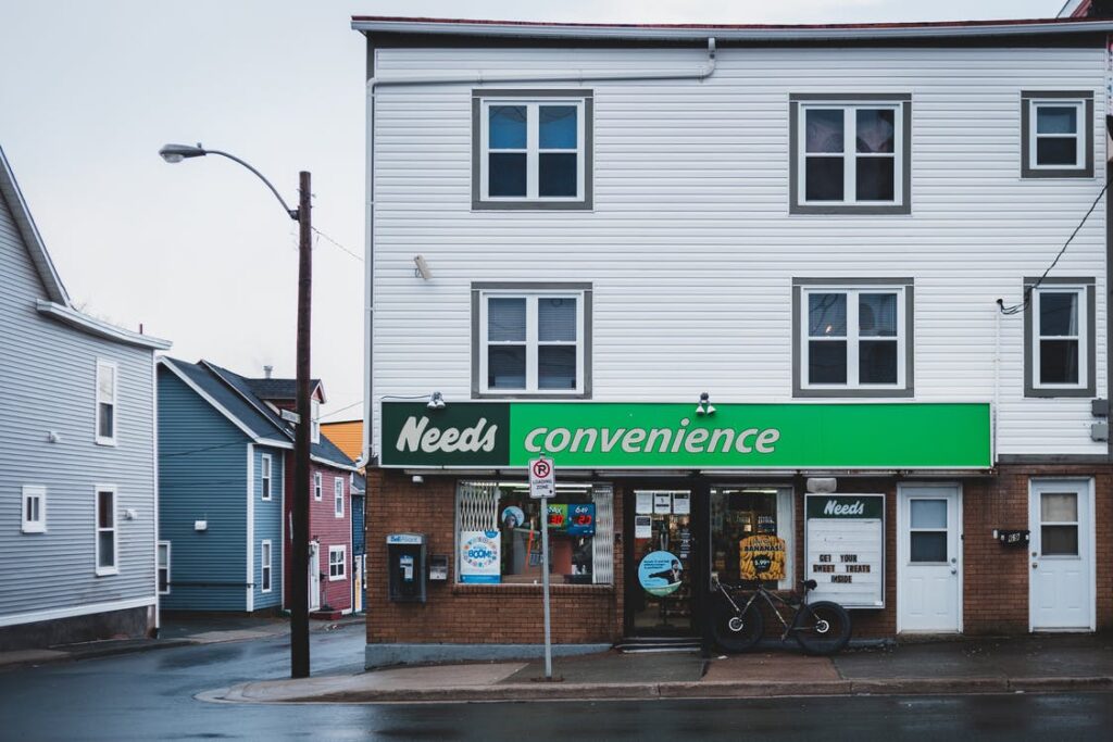 A building with a convenience store underneath