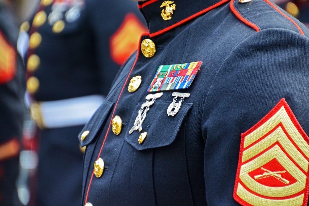 Medals attached to the uniform of a military service member