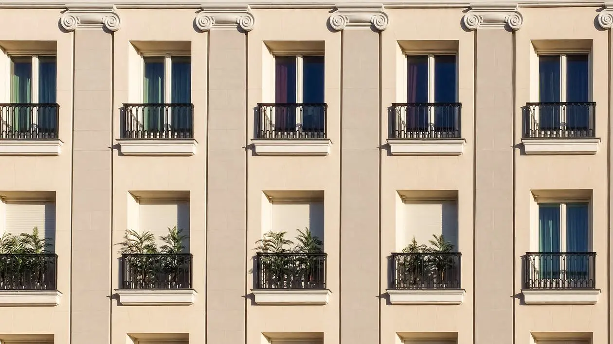 Windows and balconies on a building facade